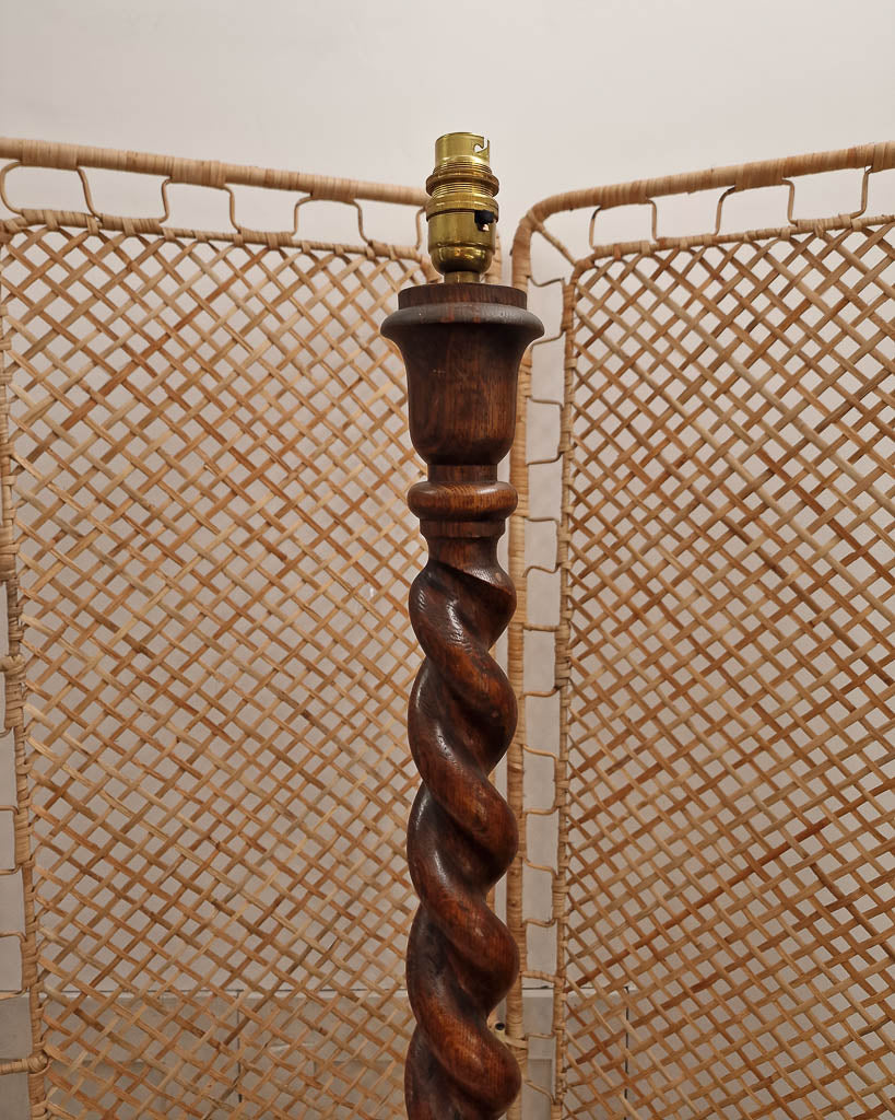 Vintage 1930s Oak Barley Twist Standard Floor Lamp inc. Shade