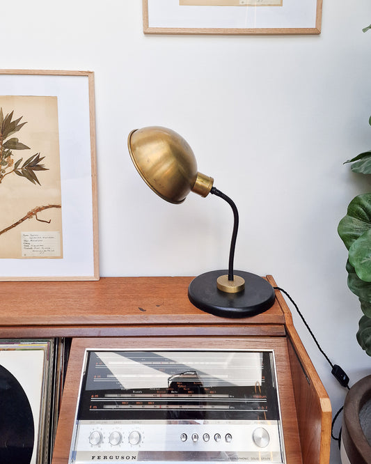 Vintage Brass & Black Gooseneck Desk Lamp