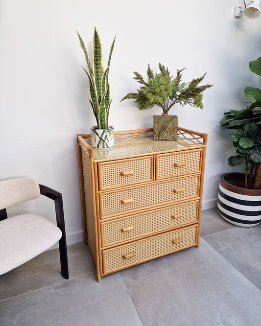 Mid Century Bamboo & Rattan Chest of Drawers