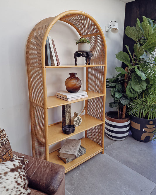 Mid Century Bamboo & Rattan Large Bookcase