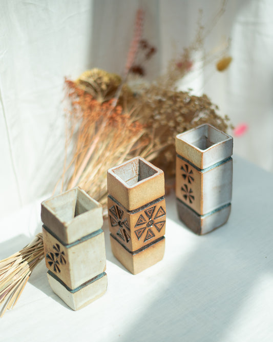 Mid Century Brutalist Studio Pottery Vase Set