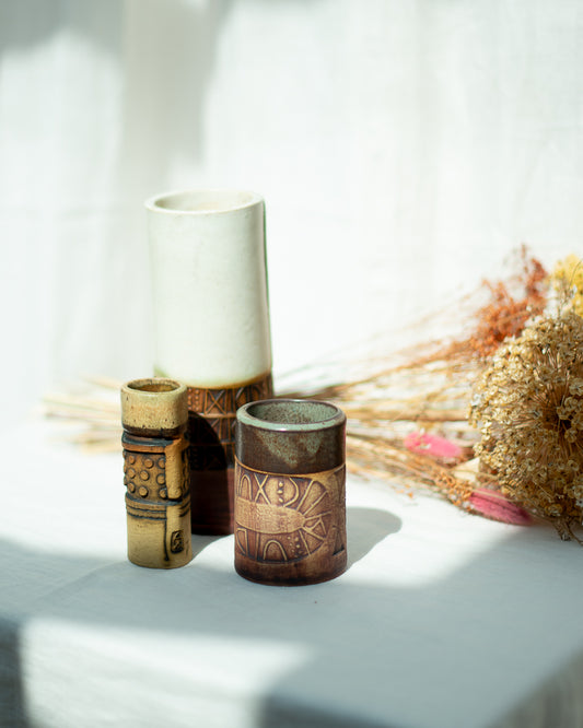 Mid Century Brutalist Studio Pottery Vase Set