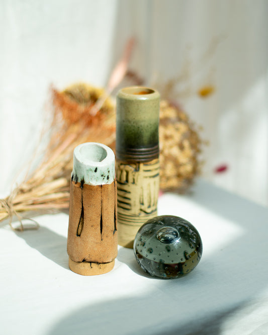 Mid Century Brutalist Studio Pottery Vase Set Bob Dawe