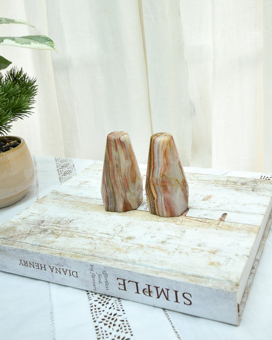 Mid Century Onyx Marble Salt & Pepper Shaker Set