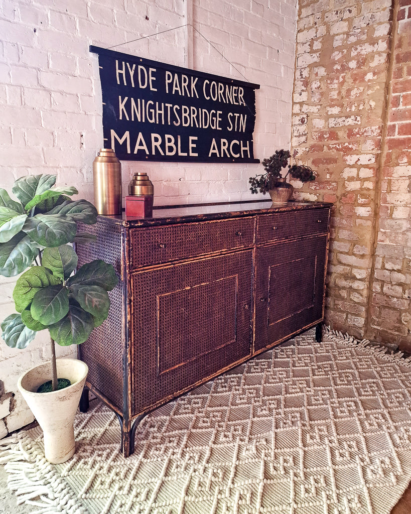 Mid Century Dark Brown Bamboo and Rattan Sideboard