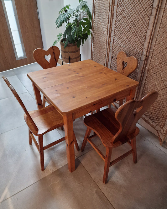 Mid Century Brutalist Pine Extending Dining Table and Four Chairs
