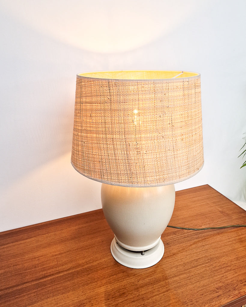 Mid Century Cream Table Large Lamp & Shade (1930s Converted Speaker)