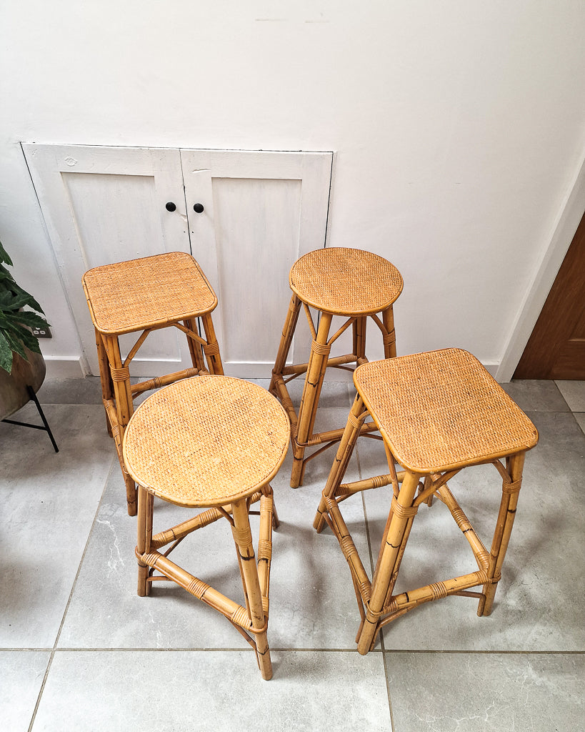 Vintage Bamboo Bar / Kitchen Stools (Pair)