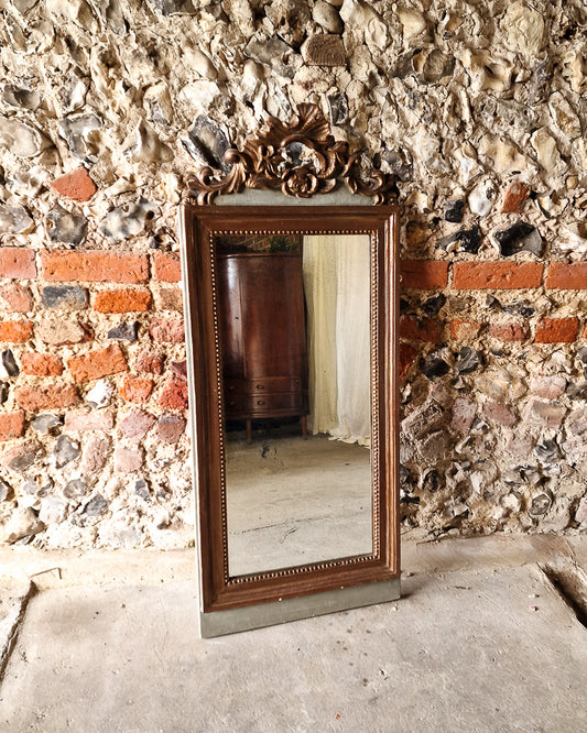 Antique French Gold Gilt & Painted Carved Mirror