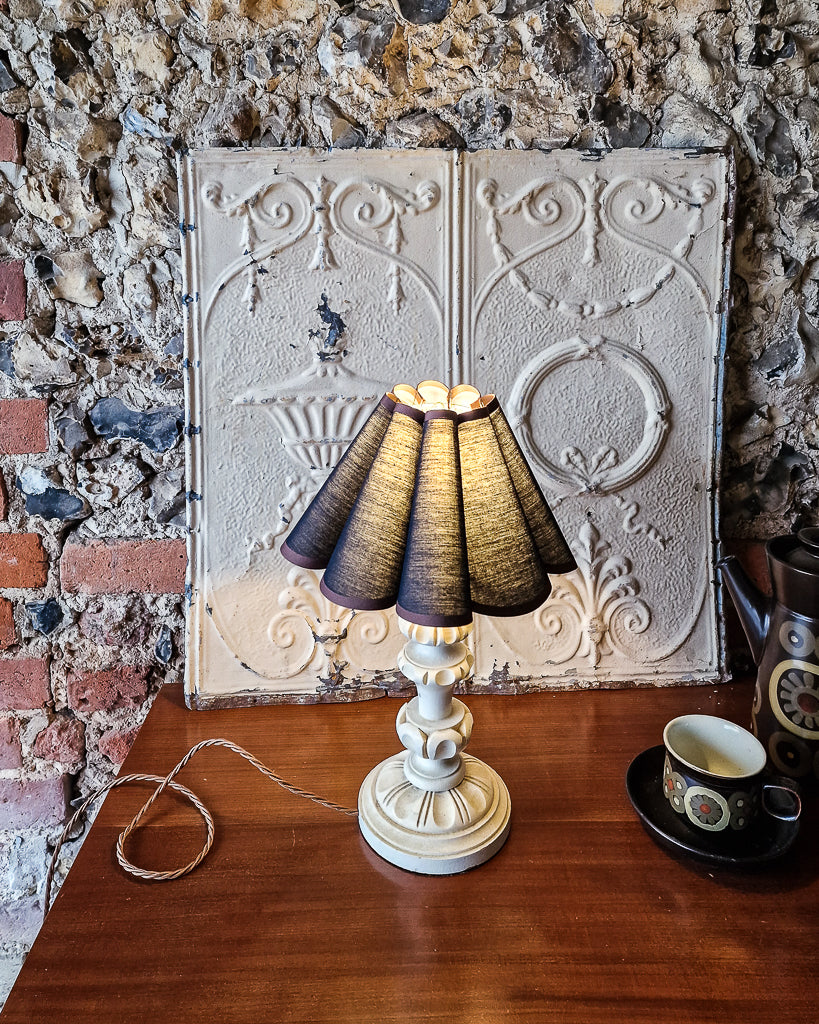 Vintage Pair Carved Wooden Painted Table Lamp (inc. Lampshade)