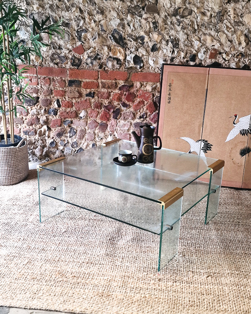 Mid Century Italian Glass & Brass Coffee Table