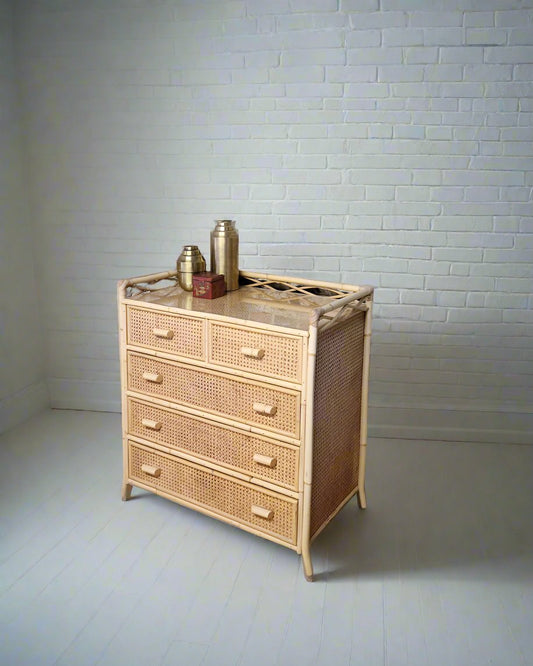 Mid Century Bamboo & Rattan Chest of Drawers