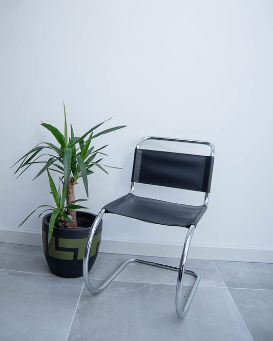 Mid Century Bauhaus Style Black Leatherette Chairs