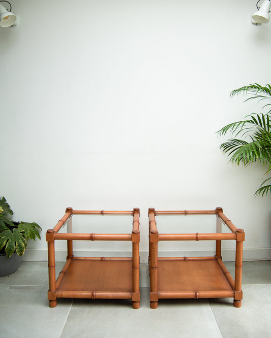G Plan Bamboo & Glass Side Tables