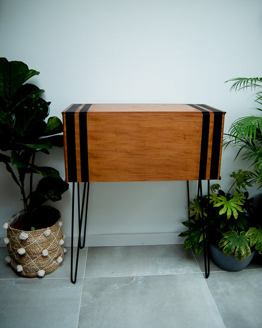 Mid Century Teak Cocktail / Desk Cabinet (Double Stripes)