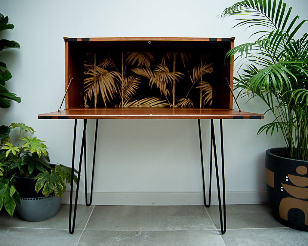Mid Century Teak Cocktail / Desk Cabinet (Double Stripes)