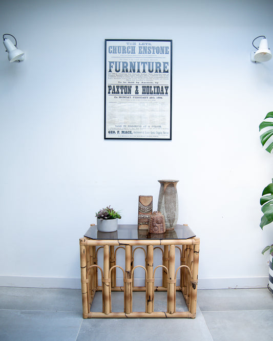 Vintage Bamboo & Smoked Glass Coffee Table