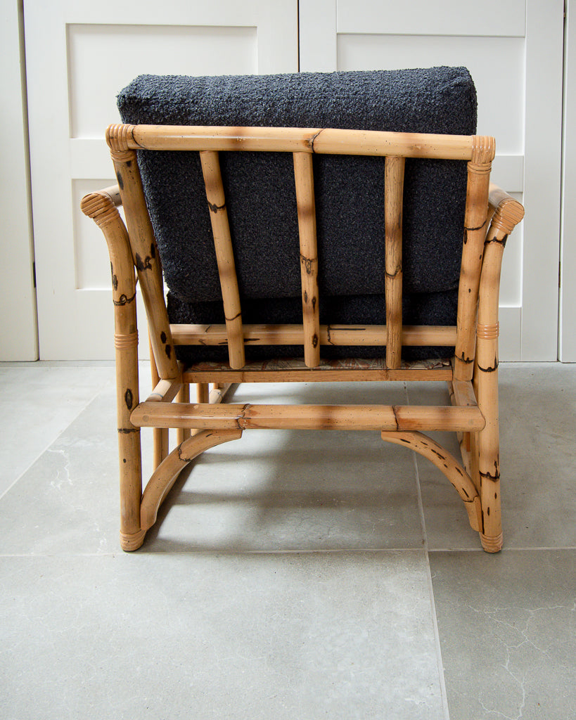 Mid Century Bamboo Armchairs (Grey Boucle)