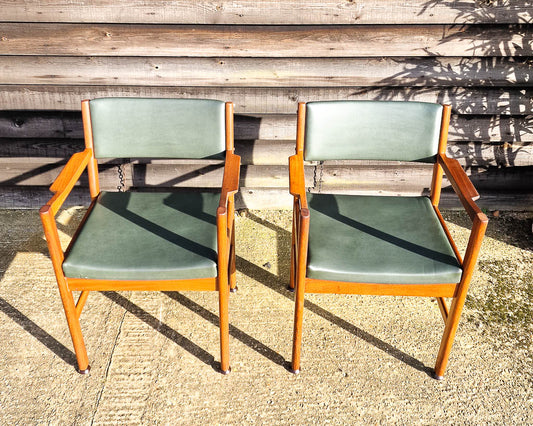 Mid Century Teak & Vinyl Dining Chairs (Set of 4)