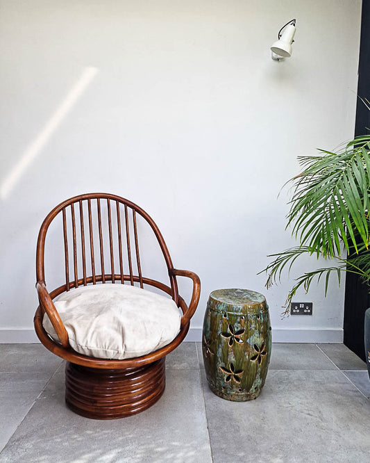 Vintage Bamboo Swivel Chair (inc. Cushion)