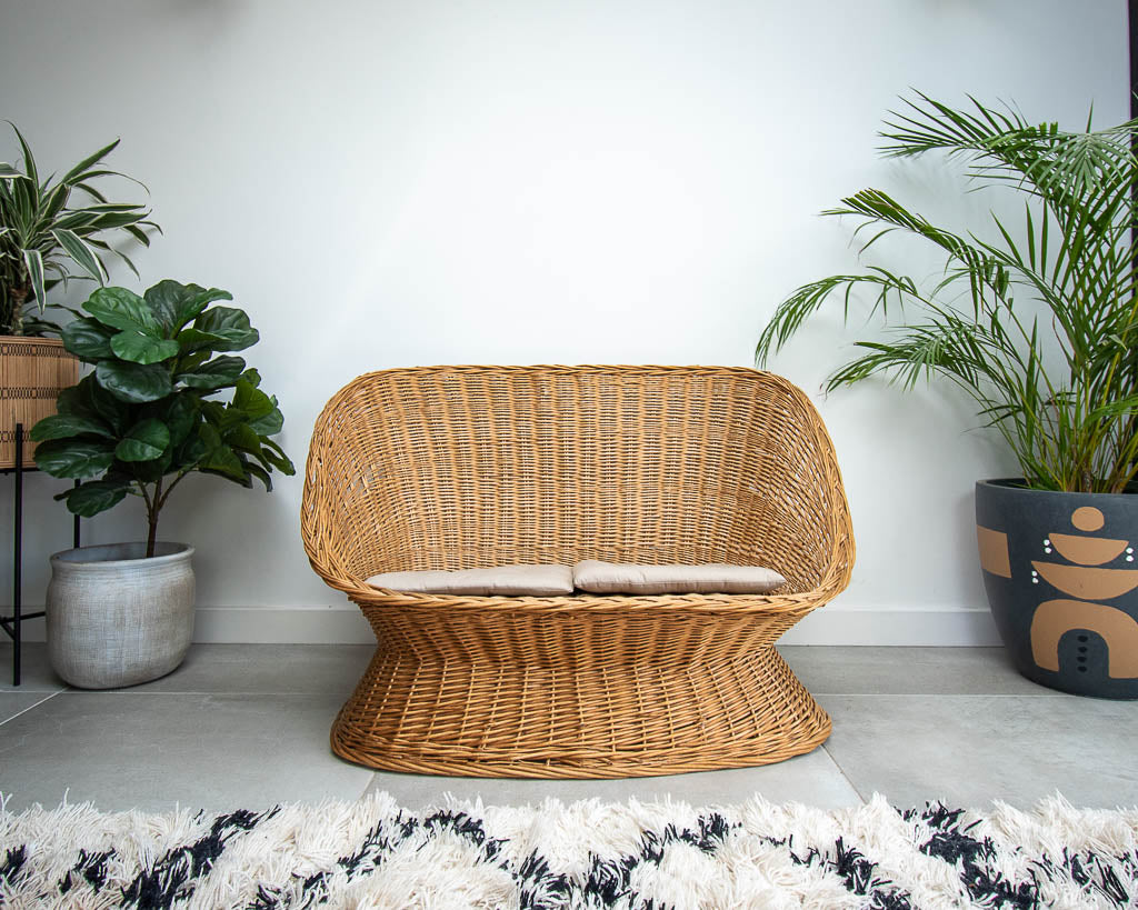Mid Century Habitat Wicker Barrel Sofa