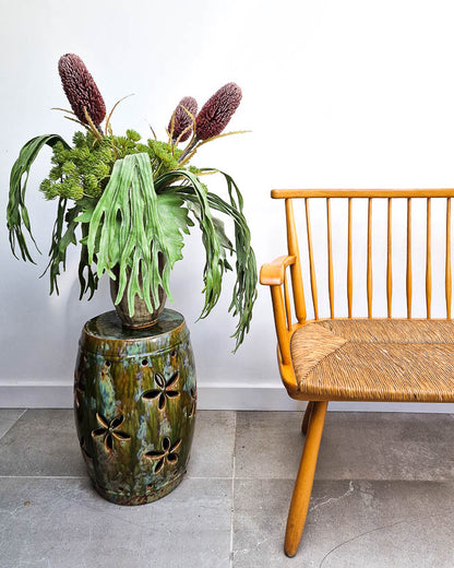Arno Lambrecht Mid Century Beech and Rattan Corner Bench