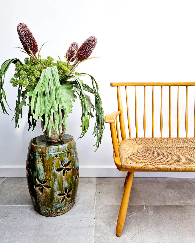 Arno Lambrecht Mid Century Beech and Rattan Corner Bench