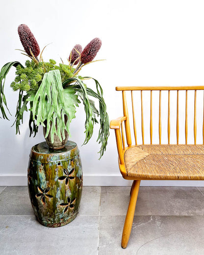 Arno Lambrecht Mid Century Beech and Rattan Corner Bench