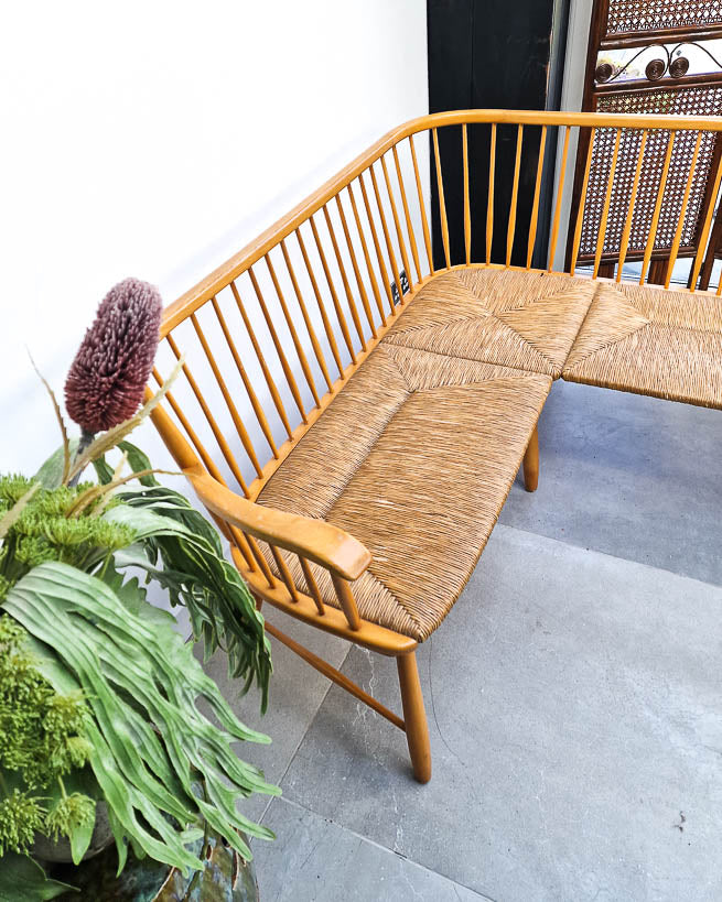 Arno Lambrecht Mid Century Beech and Rattan Corner Bench