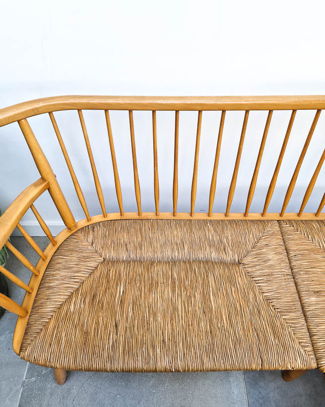 Arno Lambrecht Mid Century Beech and Rattan Corner Bench