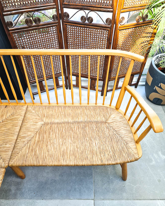 Arno Lambrecht Mid Century Beech and Rattan Corner Bench