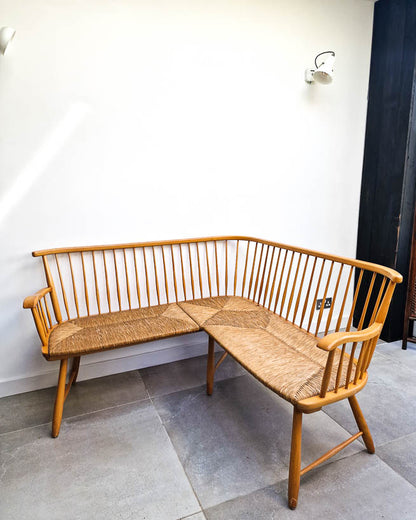 Arno Lambrecht Mid Century Beech and Rattan Corner Bench