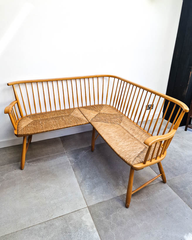 Arno Lambrecht Mid Century Beech and Rattan Corner Bench