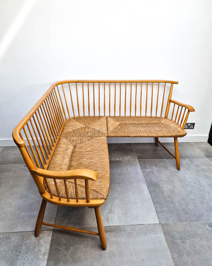 Arno Lambrecht Mid Century Beech and Rattan Corner Bench