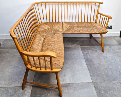 Arno Lambrecht Mid Century Beech and Rattan Corner Bench