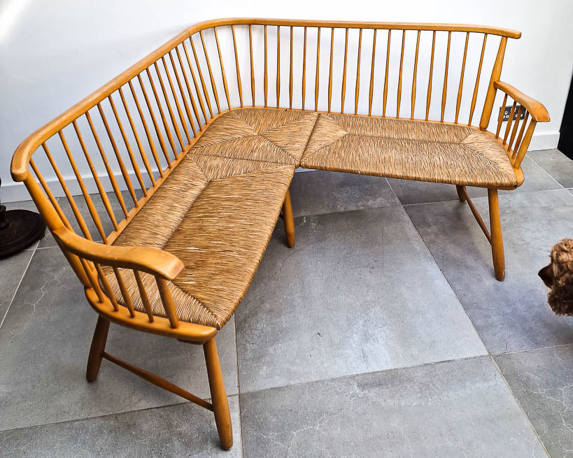 Arno Lambrecht Mid Century Beech and Rattan Corner Bench