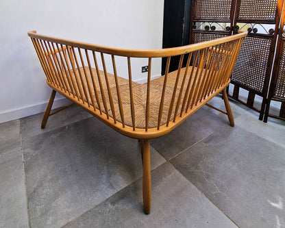 Arno Lambrecht Mid Century Beech and Rattan Corner Bench