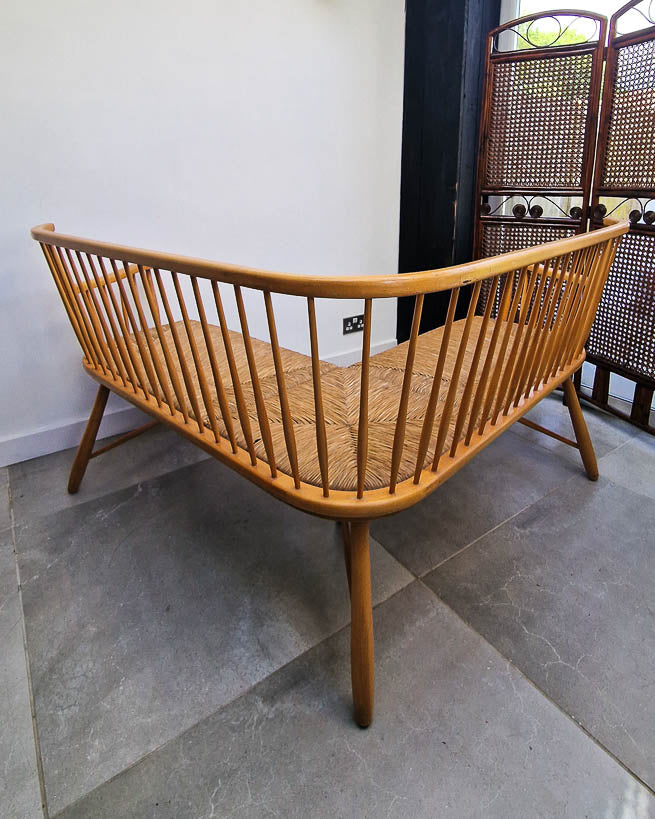 Arno Lambrecht Mid Century Beech and Rattan Corner Bench