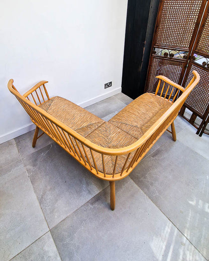 Arno Lambrecht Mid Century Beech and Rattan Corner Bench