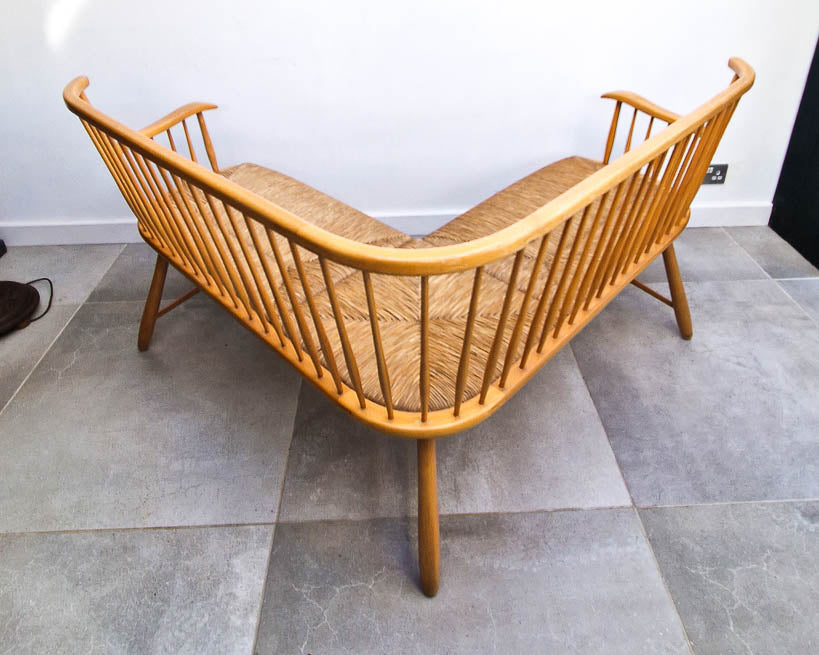 Arno Lambrecht Mid Century Beech and Rattan Corner Bench