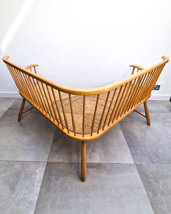 Arno Lambrecht Mid Century Beech and Rattan Corner Bench
