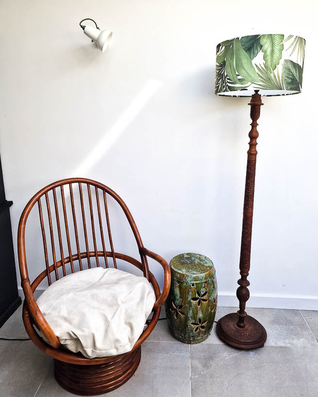 Mid Century Carved Teak Lamp Floor inc. Shade