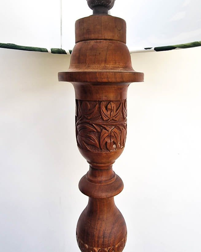 Mid Century Carved Teak Lamp Floor inc. Shade