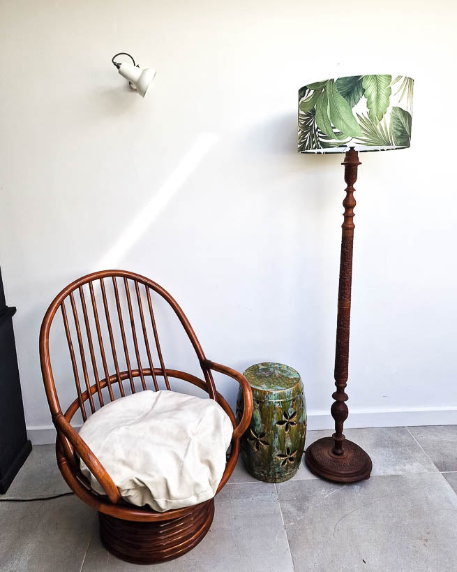 Mid Century Carved Teak Lamp Floor inc. Shade