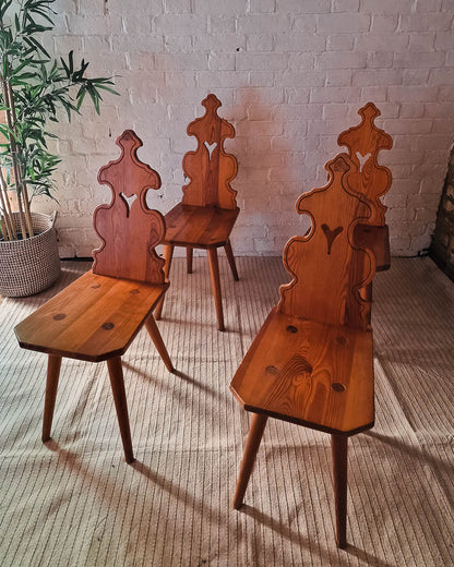 Brutalist Pine Dining Chairs (x4)