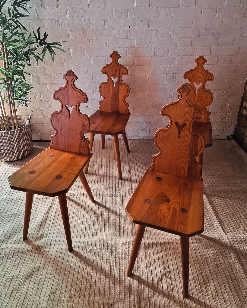 Brutalist Pine Dining Chairs (x4)