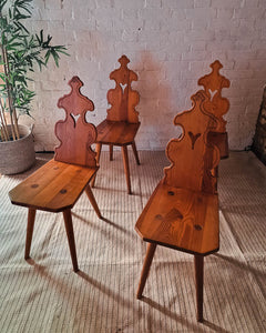 Brutalist Pine Dining Chairs (x4)