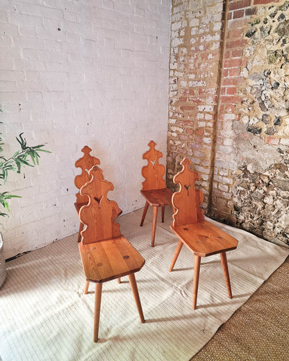 Brutalist Pine Dining Chairs (x4)