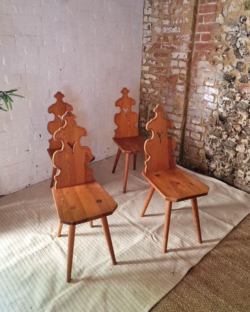 Brutalist Pine Dining Chairs (x4)