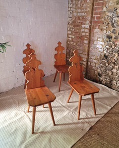 Brutalist Pine Dining Chairs (x4)